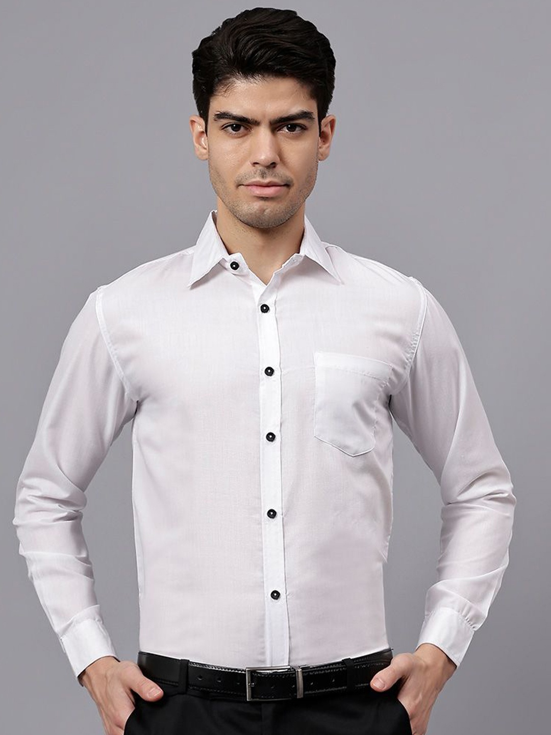 

univibe Men India Slim Spread Collar Solid Cotton Slim Fit Formal Shirt, White