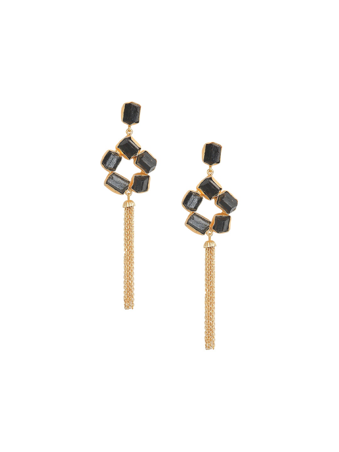 

ROYAL PITARAH Gold Plated Contemporary Drop Earrings, Black