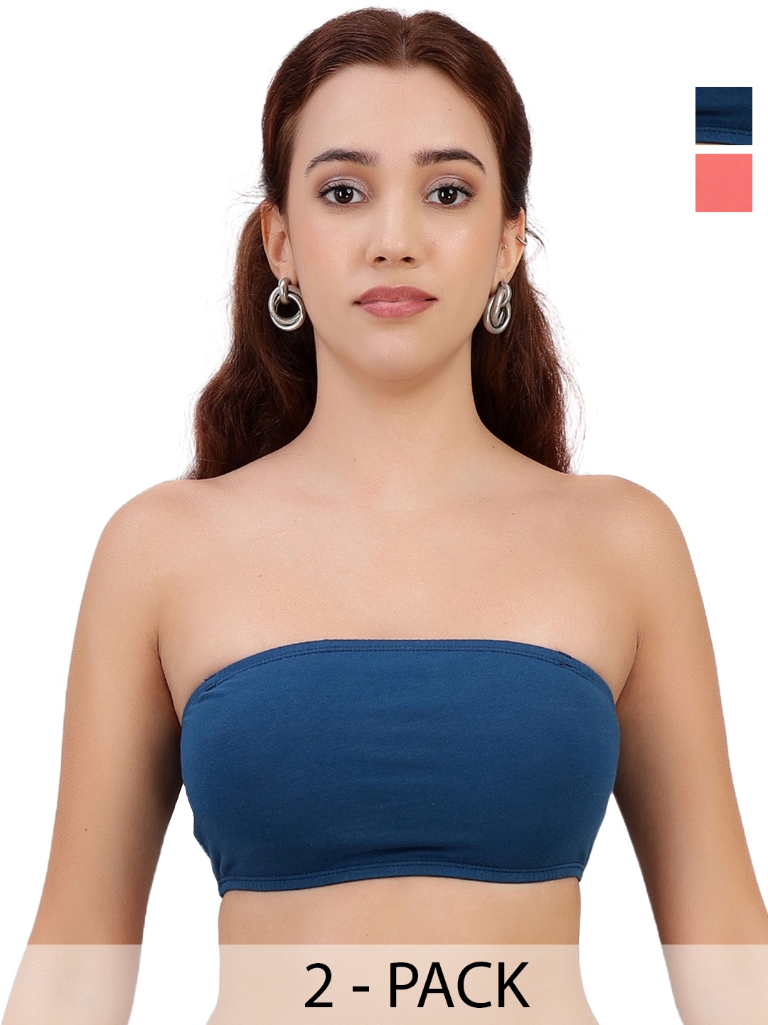 

SELFCARE Bandeau Solid Full Coverage Non Padded Cotton Bra, Navy blue