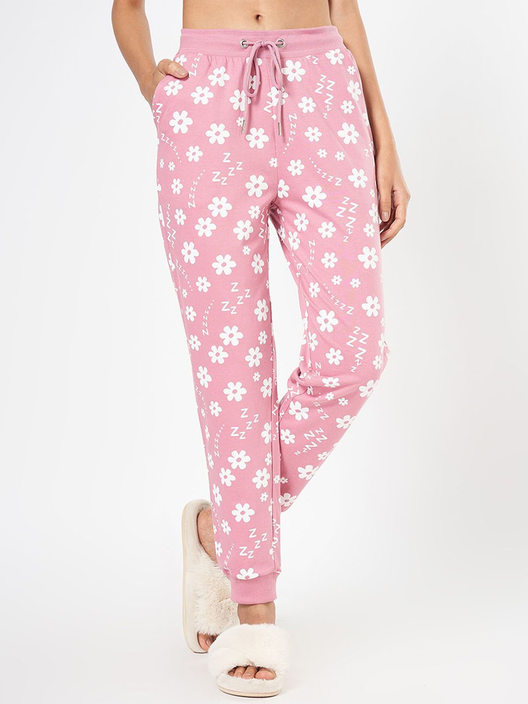 

Dreamz by Pantaloons Women Floral Printed Pure Cotton Lounge Pants, Pink