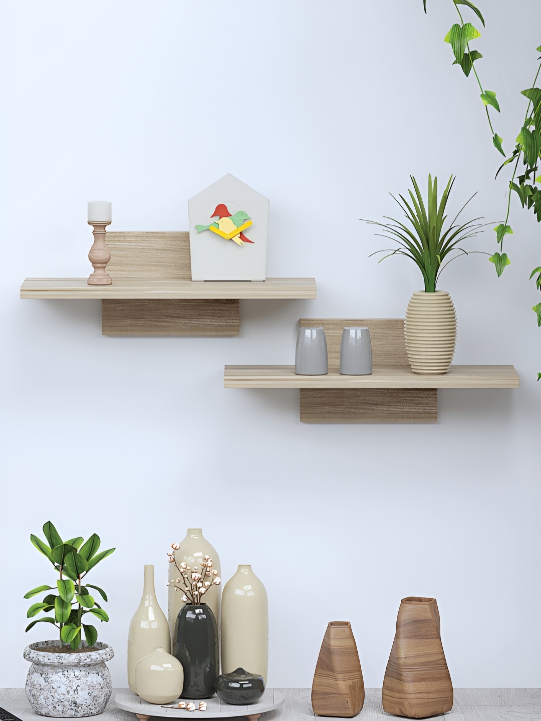 

RANDOM Beige 2 Pieces Engineered Wood Wall Shelves