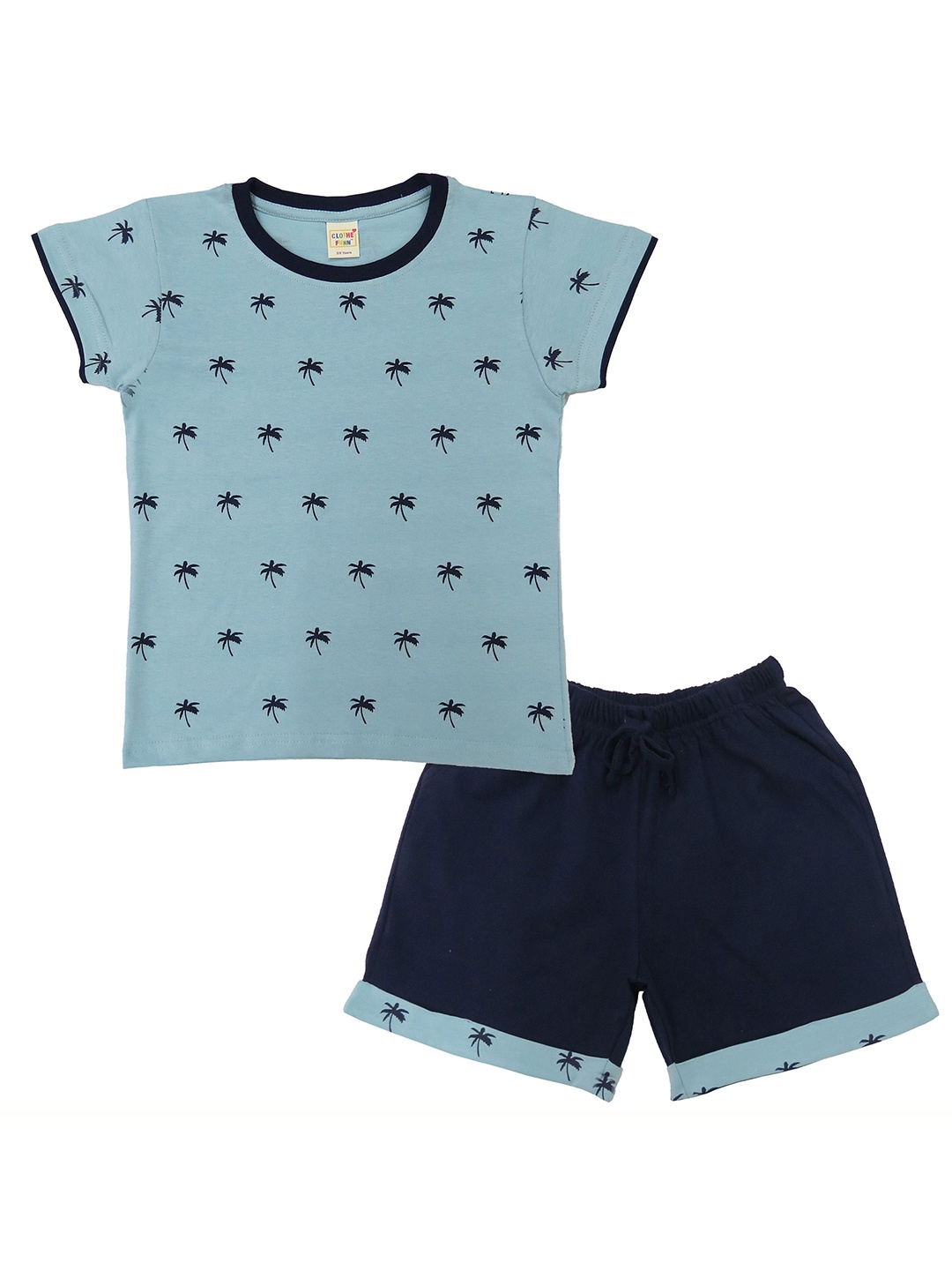 

Clothe Funn Boys Printed Round Neck Pure Cotton T-Shirt With Shorts, Blue