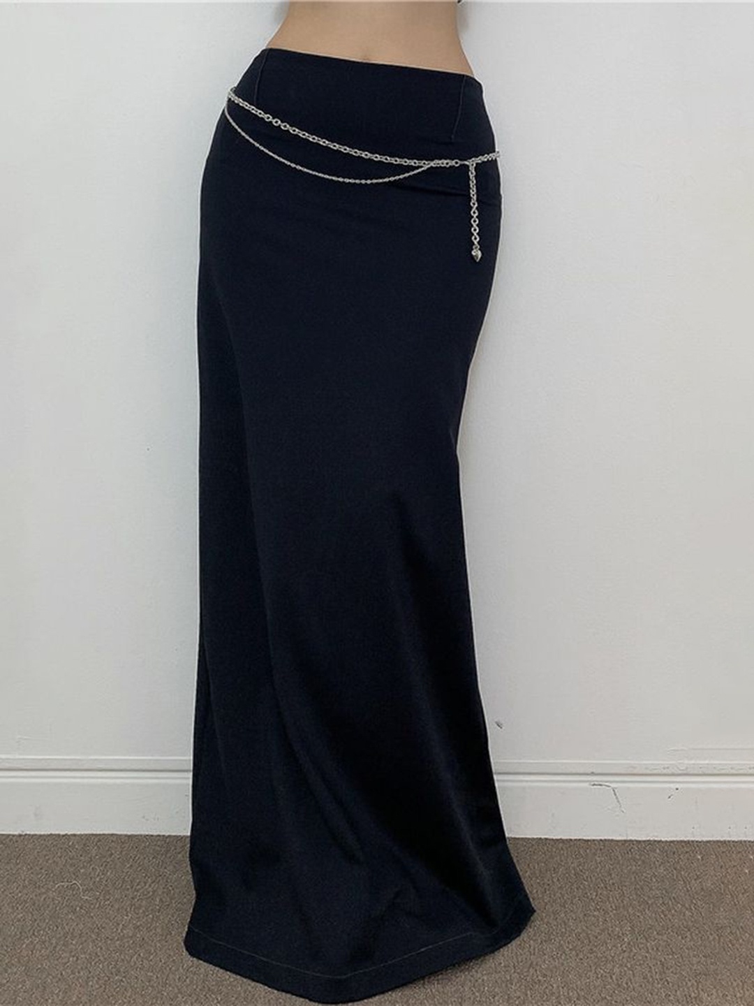 

LULU & SKY Women Solid High-rise Straight Maxi Skirt, Black