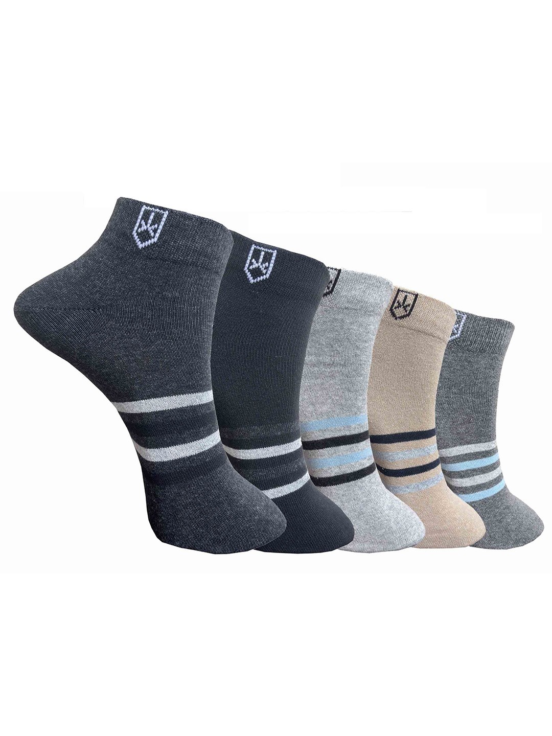 

The Roadster Lifestyle Co Pack Of 5 Unisex Striped Ankle Length Socks, Beige