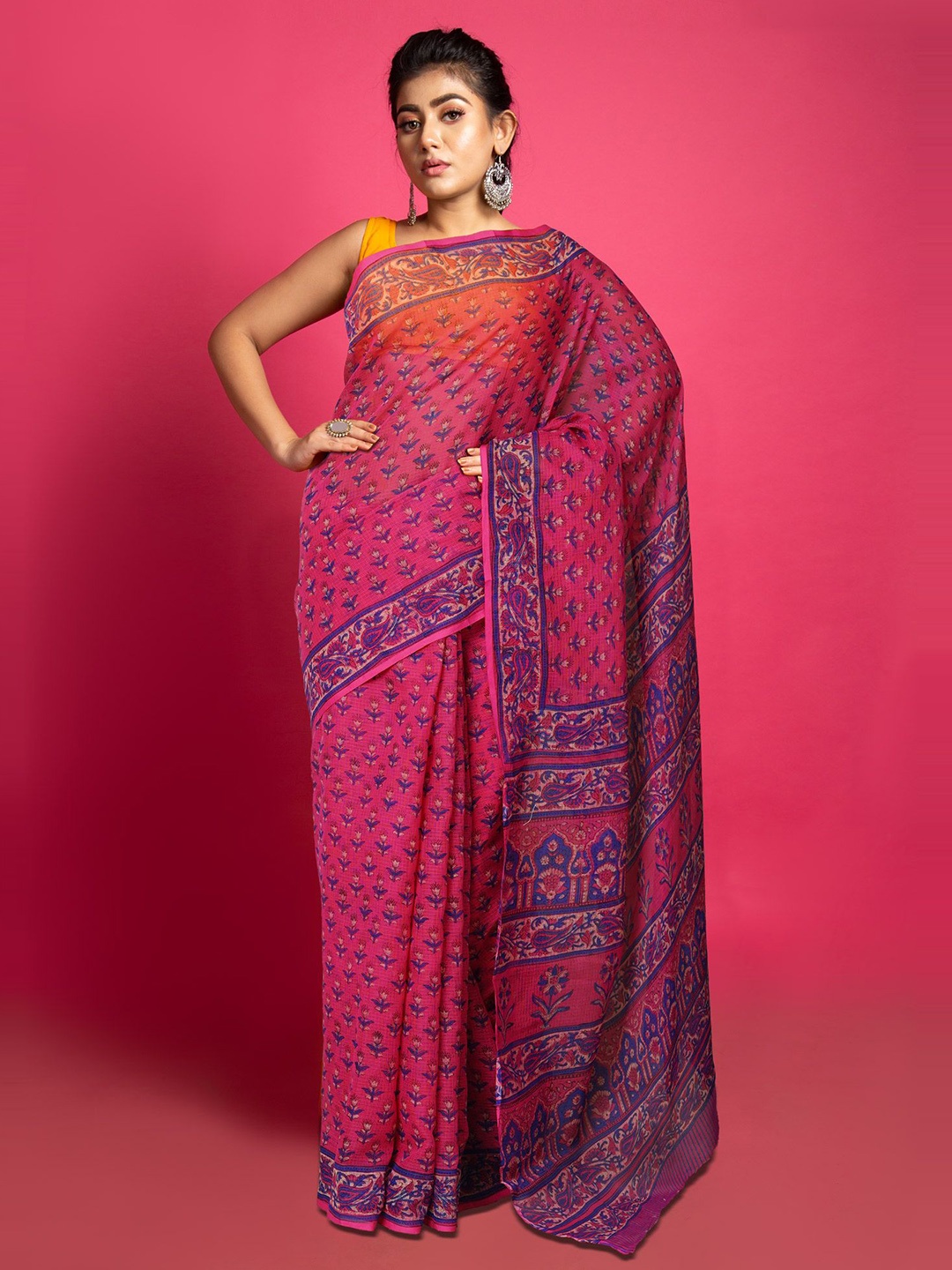 

Unnati Silks Ethnic Motifs Net Handloom Kota Saree, Pink