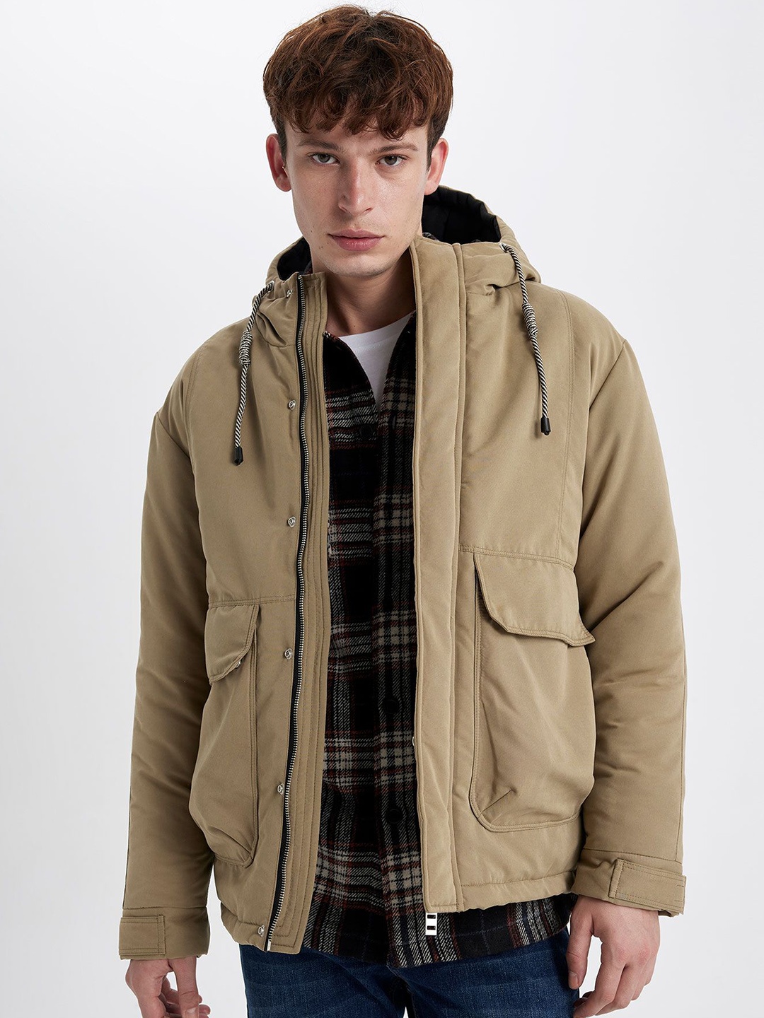 

DeFacto Men Hooded Padded Jacket, Beige