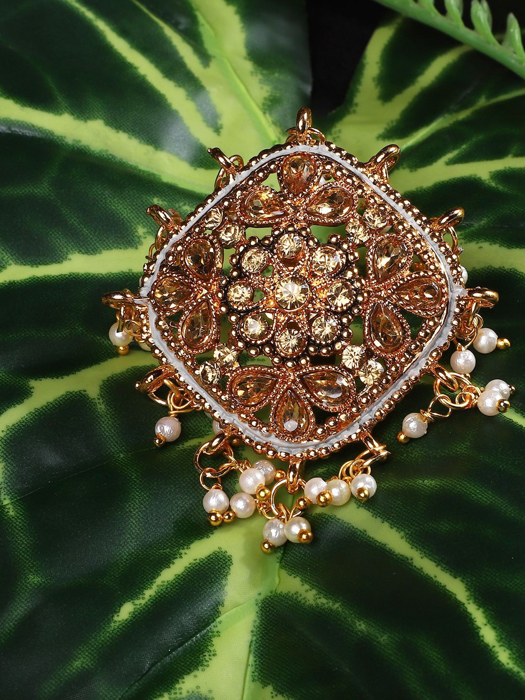 

ANIKAS CREATION Gold Plated Stones Studded & Beaded Finger Ring