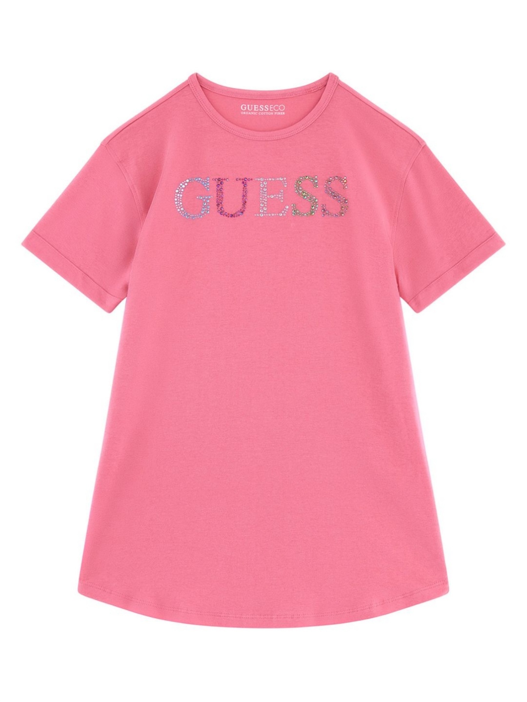 

GUESS kids Girls Typography Printed Round Neck Cotton T-shirt, Peach