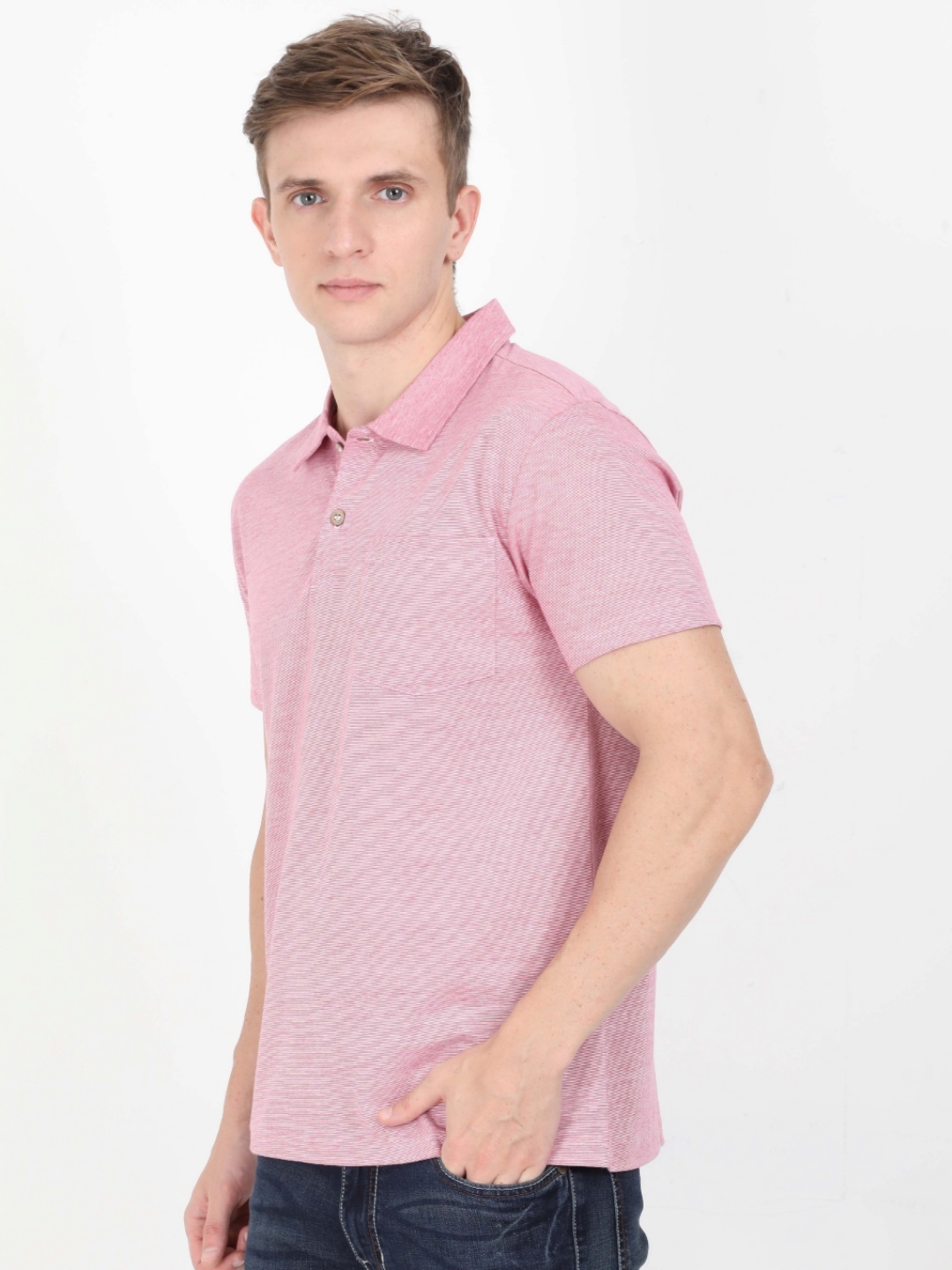 

ECOLINE Clothing Men Antimicrobial Solid Polo Collar Cotton T-shirt, Pink