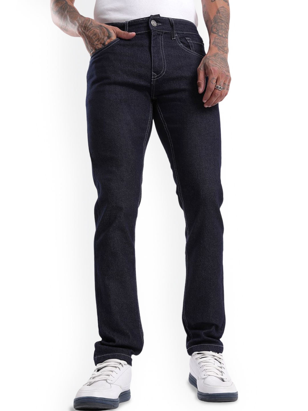 

WROGN Men Classic Mid-Rise Straight Fit Jeans, Blue