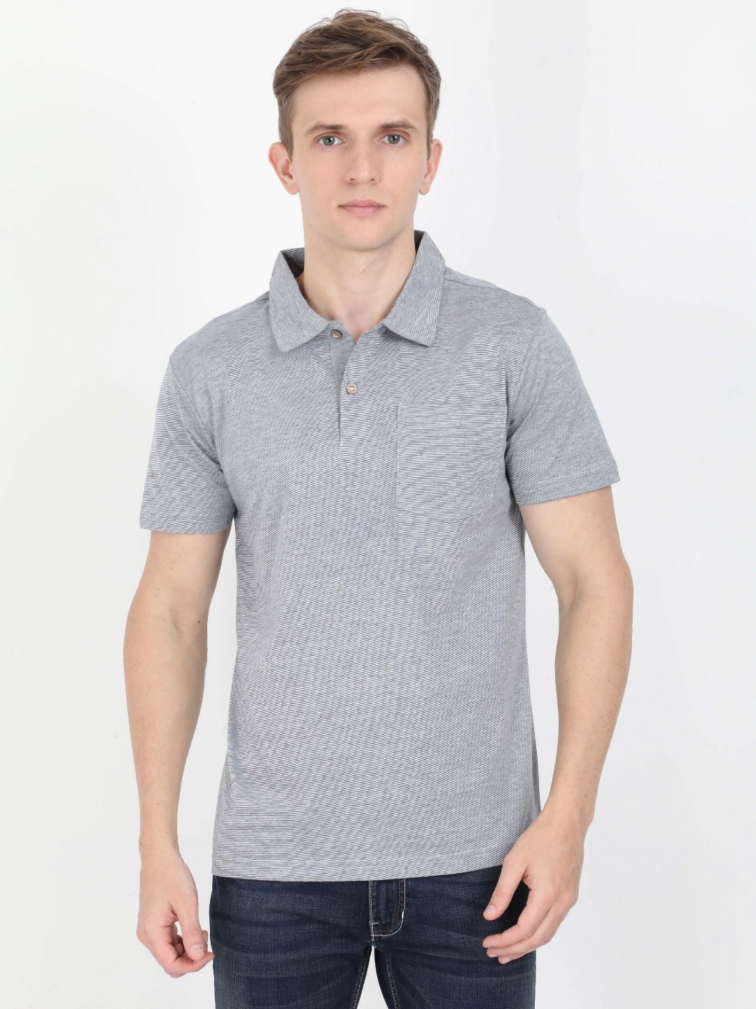 

ECOLINE Clothing Men Antimicrobial Solid Polo Collar Cotton T-shirt, Grey