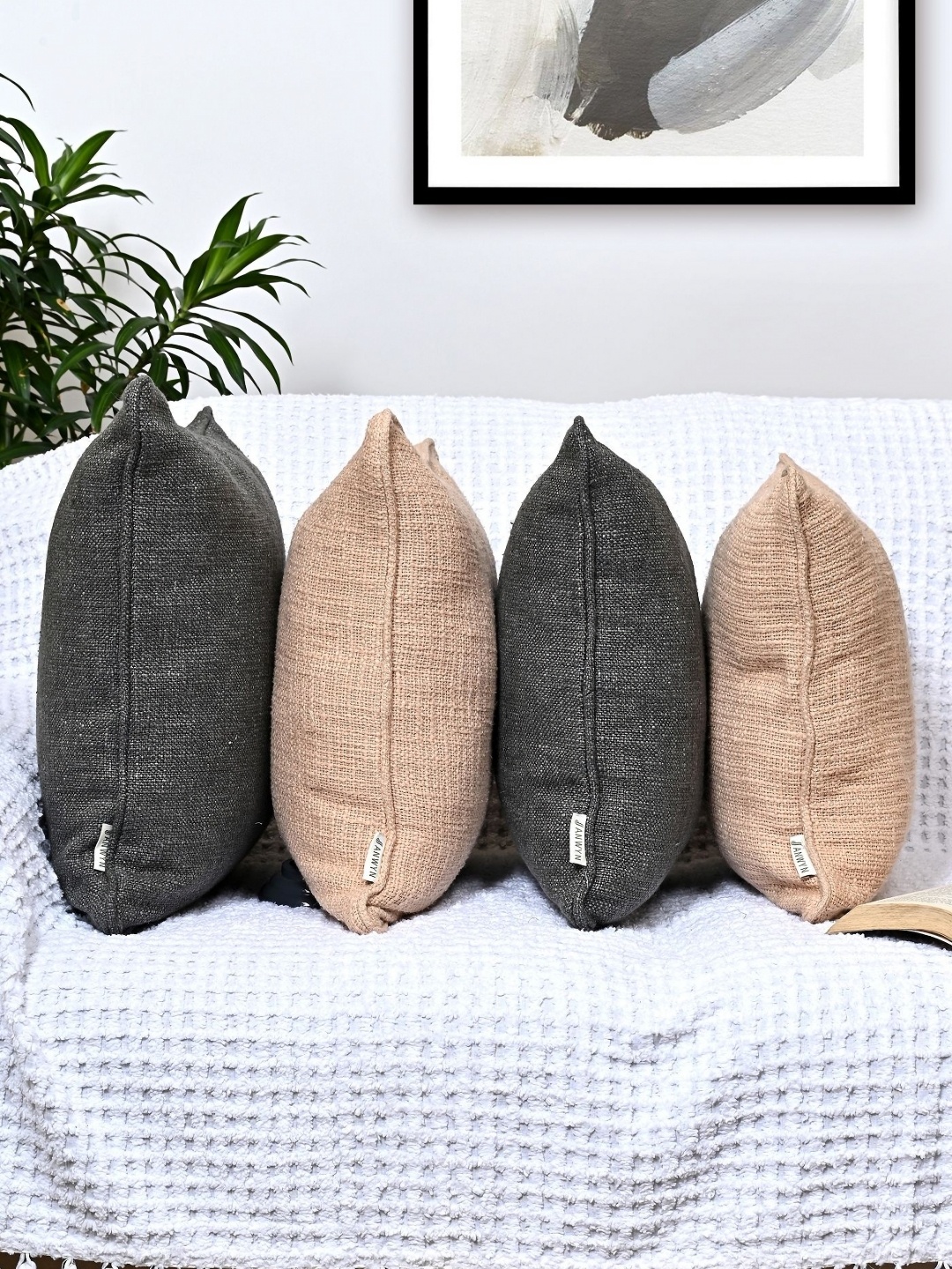 

ANWYN Grey & Beige 4 Pieces Square Cushion Covers
