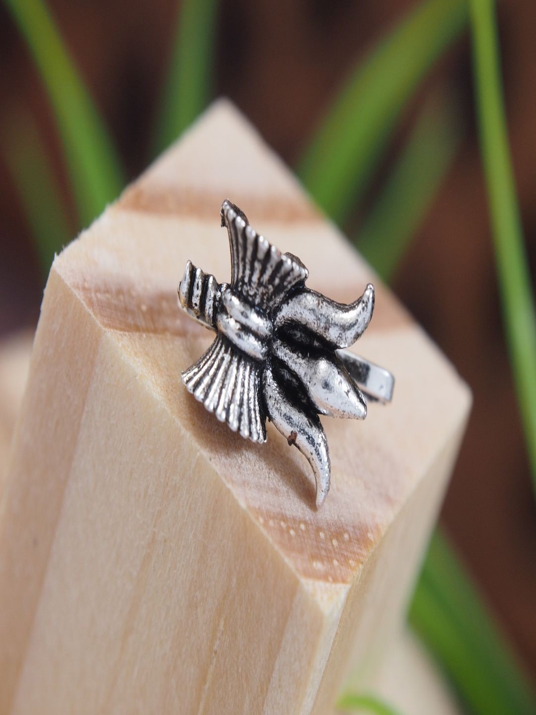 

I Jewels Silver-Plated Trishul Damru Shape Stud Nosepin