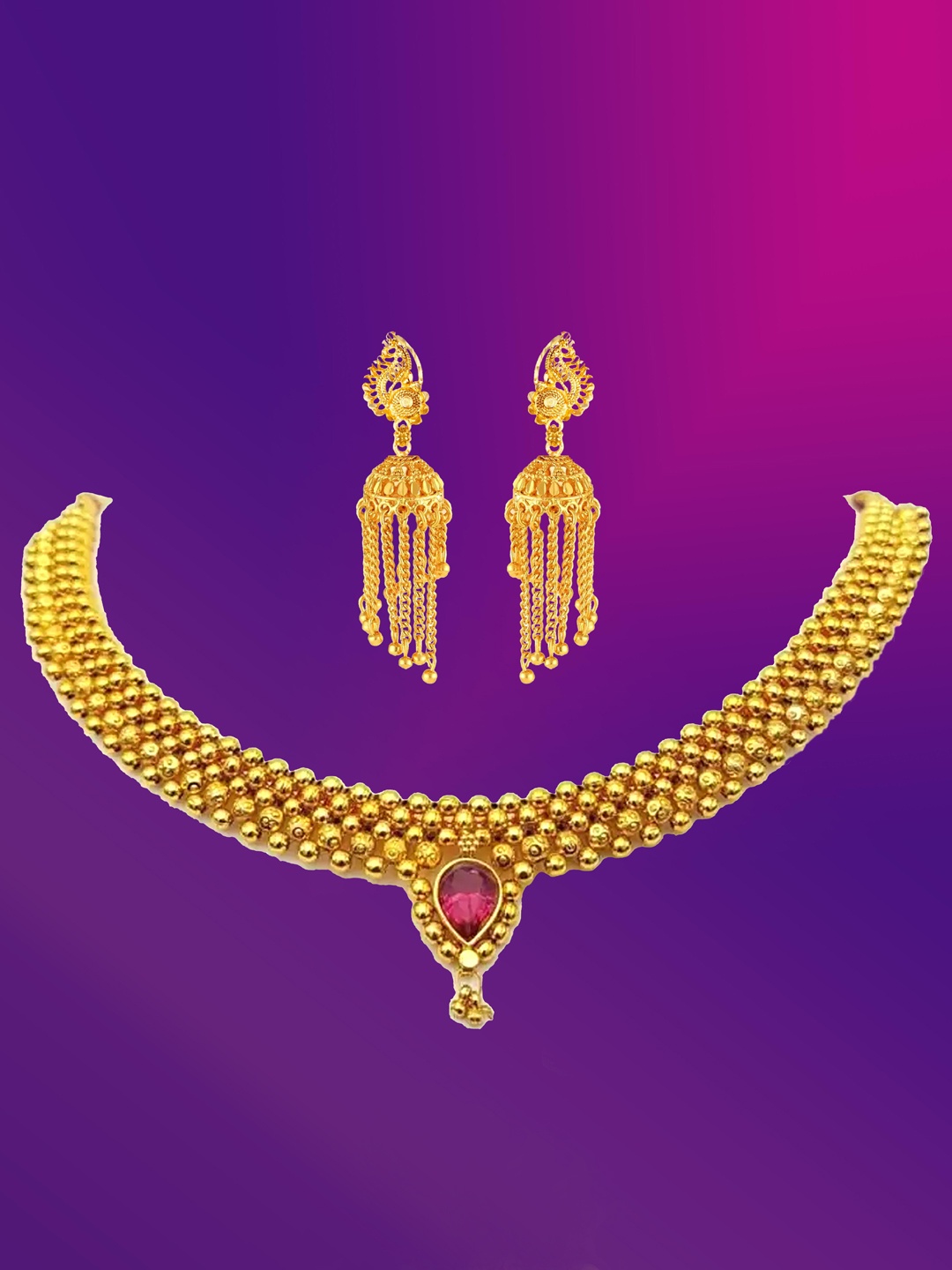 

Lila Gold Plated Artificial Stones Jewellery Set