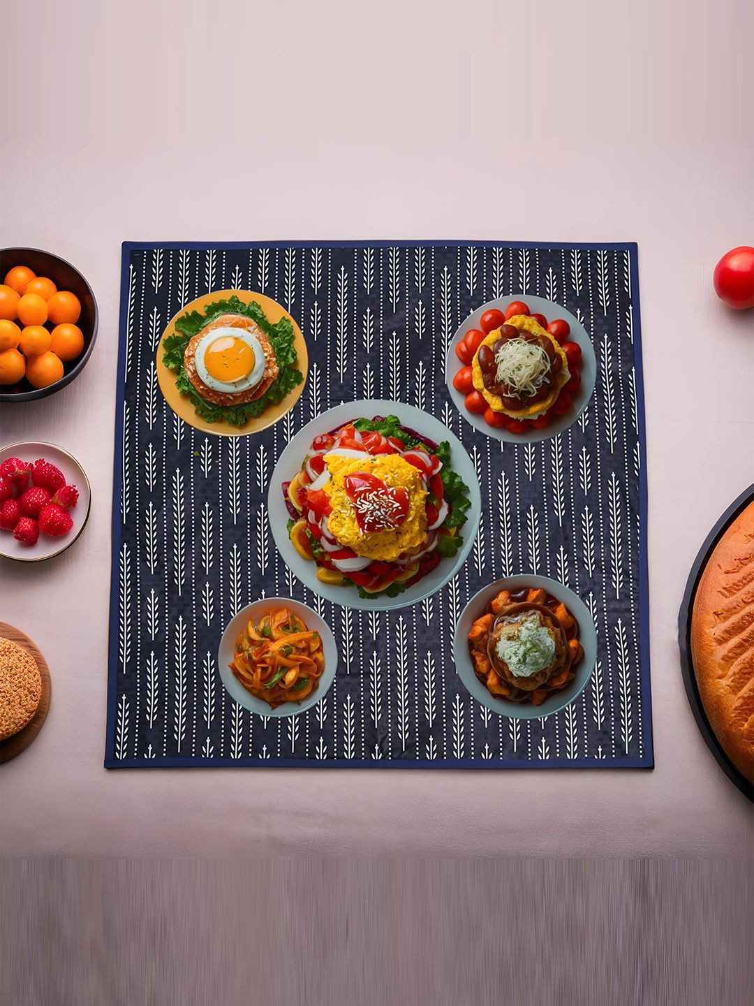 

Kuber Industries Navy Blue & White Floral Printed Reversible Waterproof Food Mat