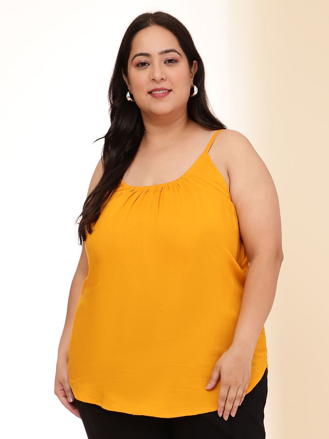 

DressBerry Women Solid Shoulder Straps Plus Size Top, Yellow