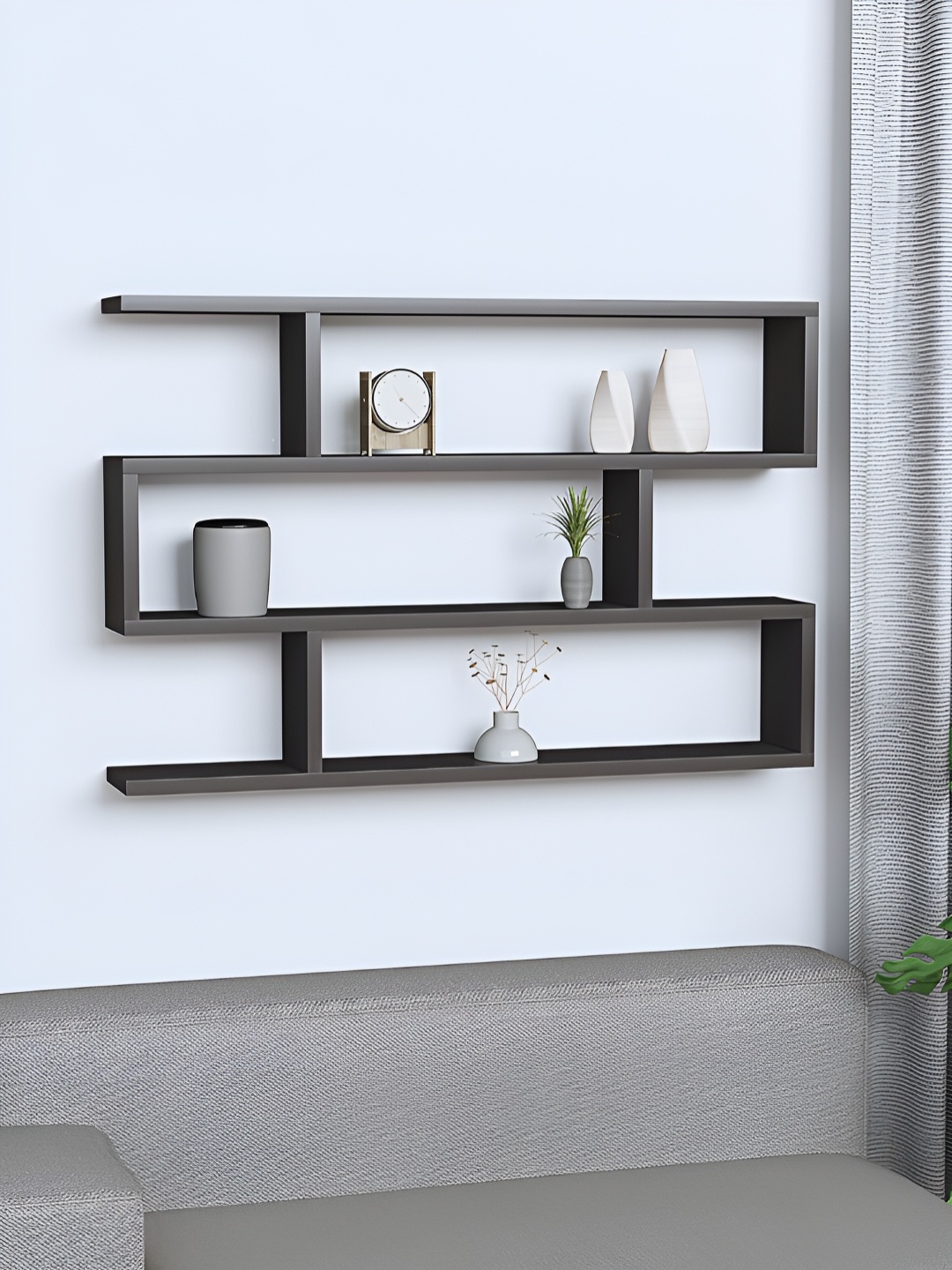 

RANDOM Black Engineered Wood Multipurpose Storage Wall Shelf