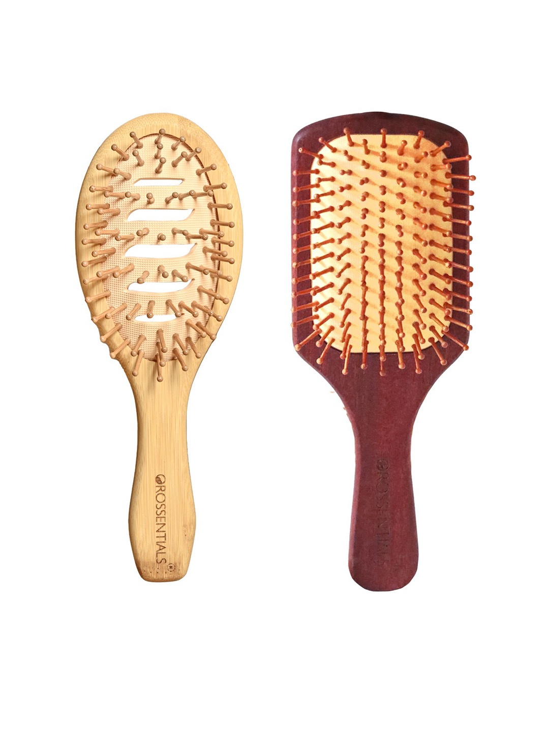 

OROSSENTIALS Set Of 2 Wooden Hair Brush, Brown