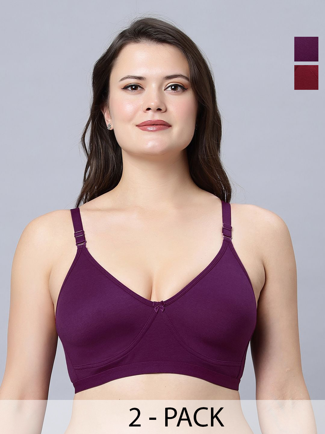 

In Care Pack Of 2 Pure Cotton Full Coverage T-shirt Bra, Maroon