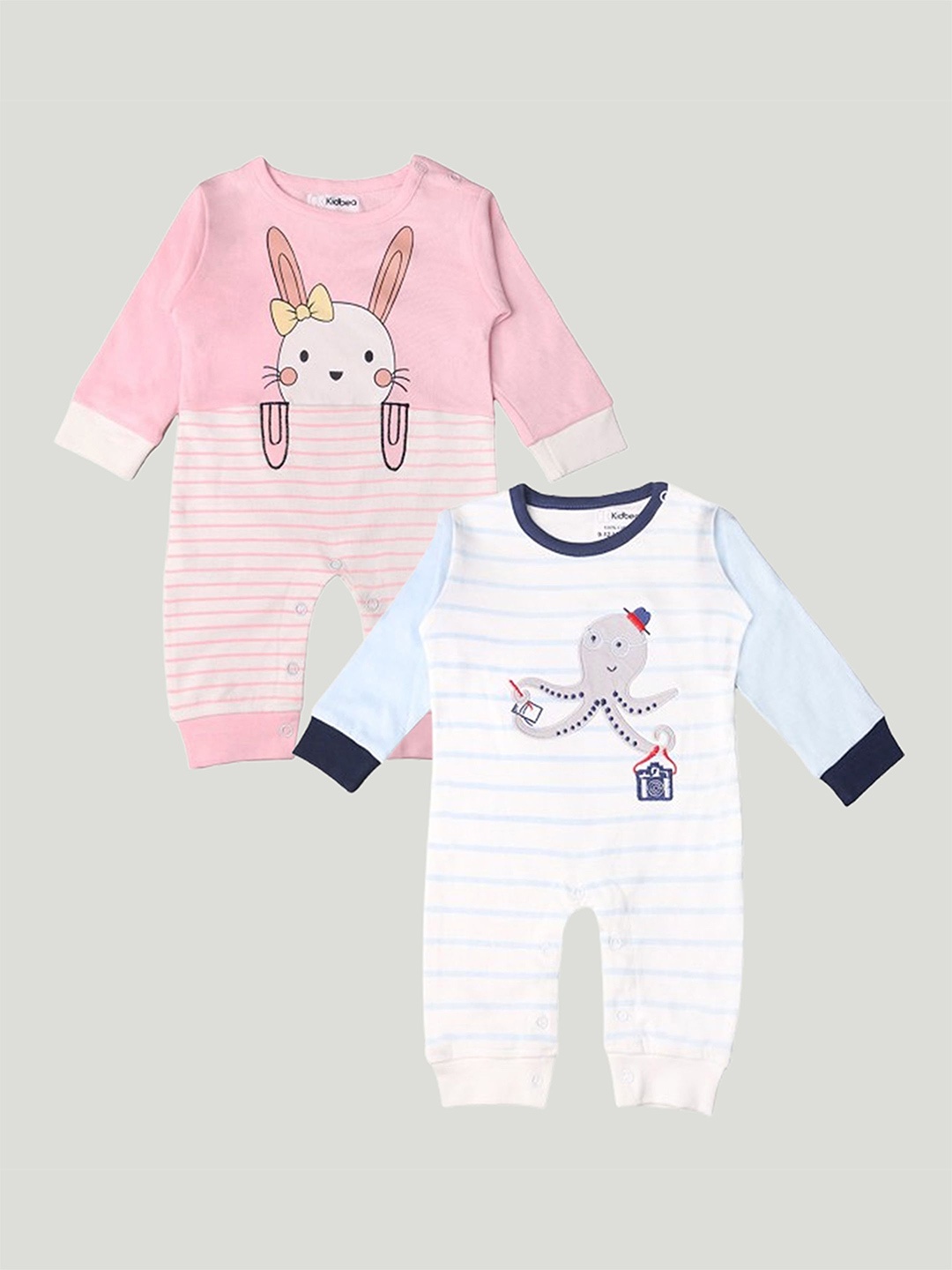 

Kidbea Infants Pack Of 2 Striped Organic Cotton Rompers, Pink