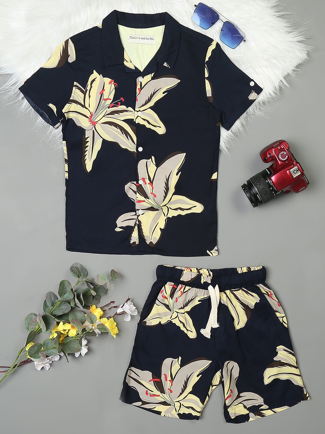 

The Lion and The Fish Boys Shirt & Short Co-Ord Set Flower Print, Navy blue