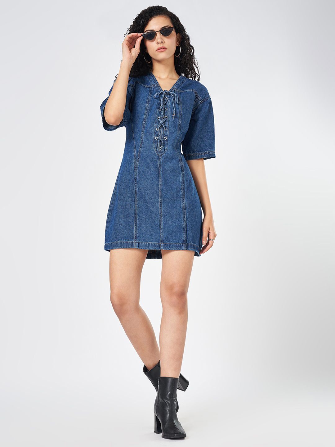 

SF JEANS by Pantaloons A-Line cotton Mini Dress, Blue