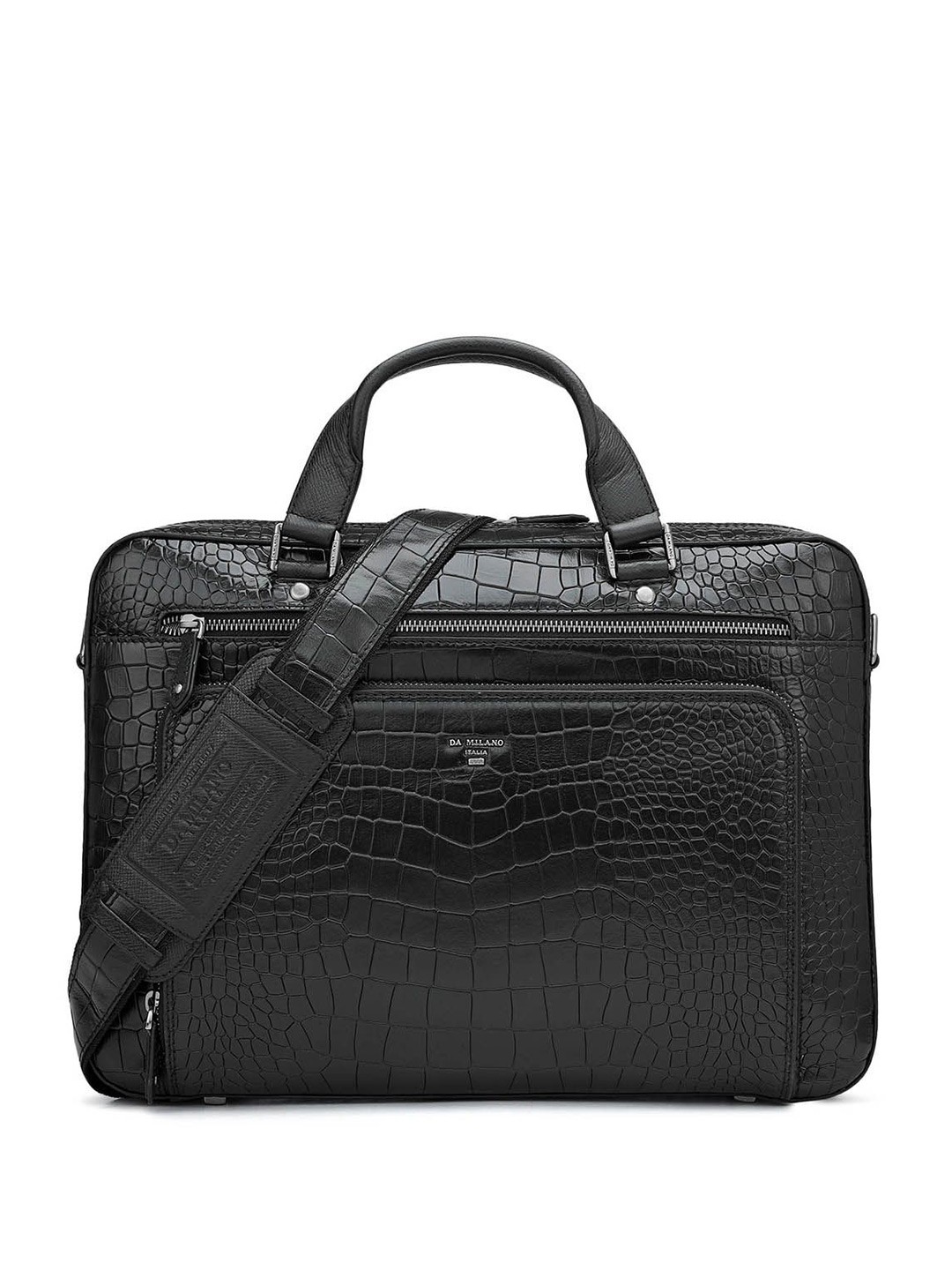 

Da Milano Unisex Textured Leather Laptop Bag, Black