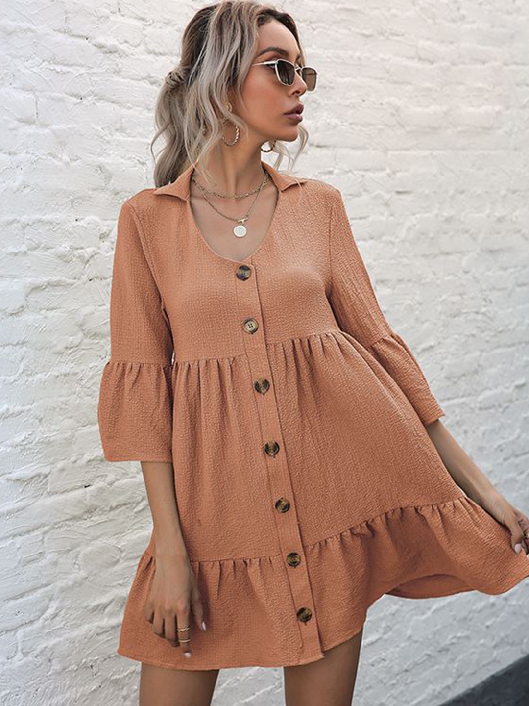 

StyleCast Women Bell Sleeve A-Line Mini Dress, Rust