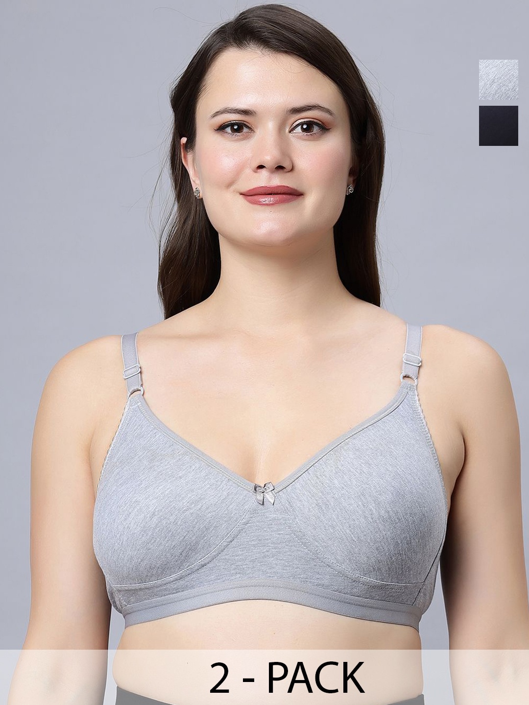 

In Care Women Pack of 2 Full Coverage Non Padded and Non-Wired seamless cups T-shirt Bra, Grey