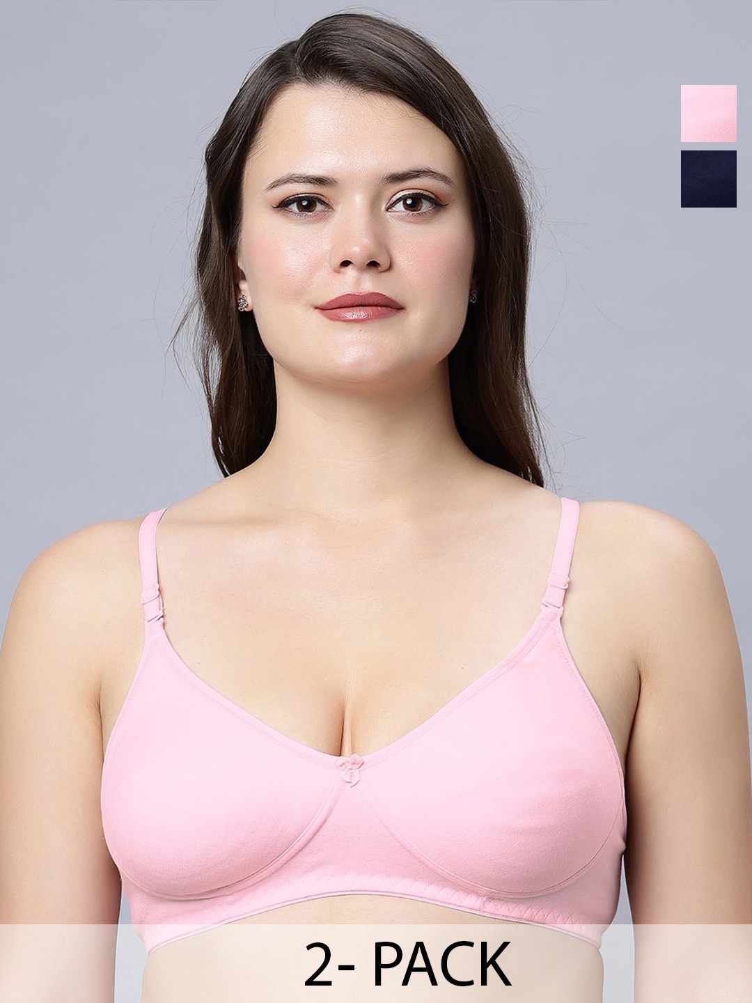

In Care Pack Of 2 Full Coverage Non Padded Cotton T-Shirt Bra, Black