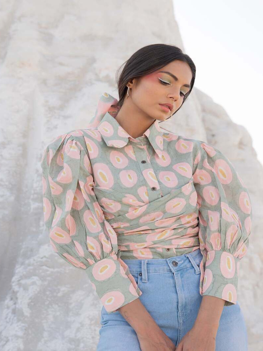 

Fancy Pastels Women Comfort Spread Collar Abstract Printed Cotton Casual Shirt, Pink