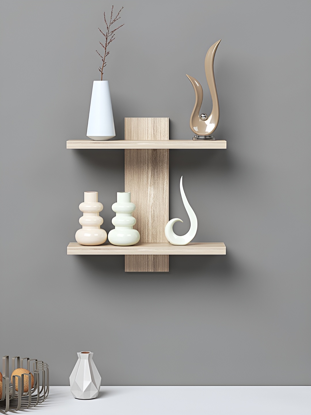 

RANDOM Beige Engineered Wood Multipurpose Storage Wall Shelf