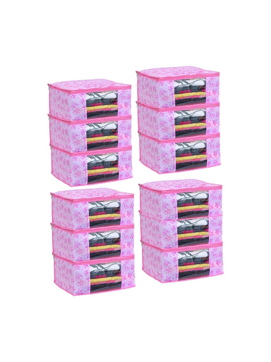 

prettykrafts Pink & Transparent 12 Pieces Printed Wardrobe Foldable Drawer Organisers