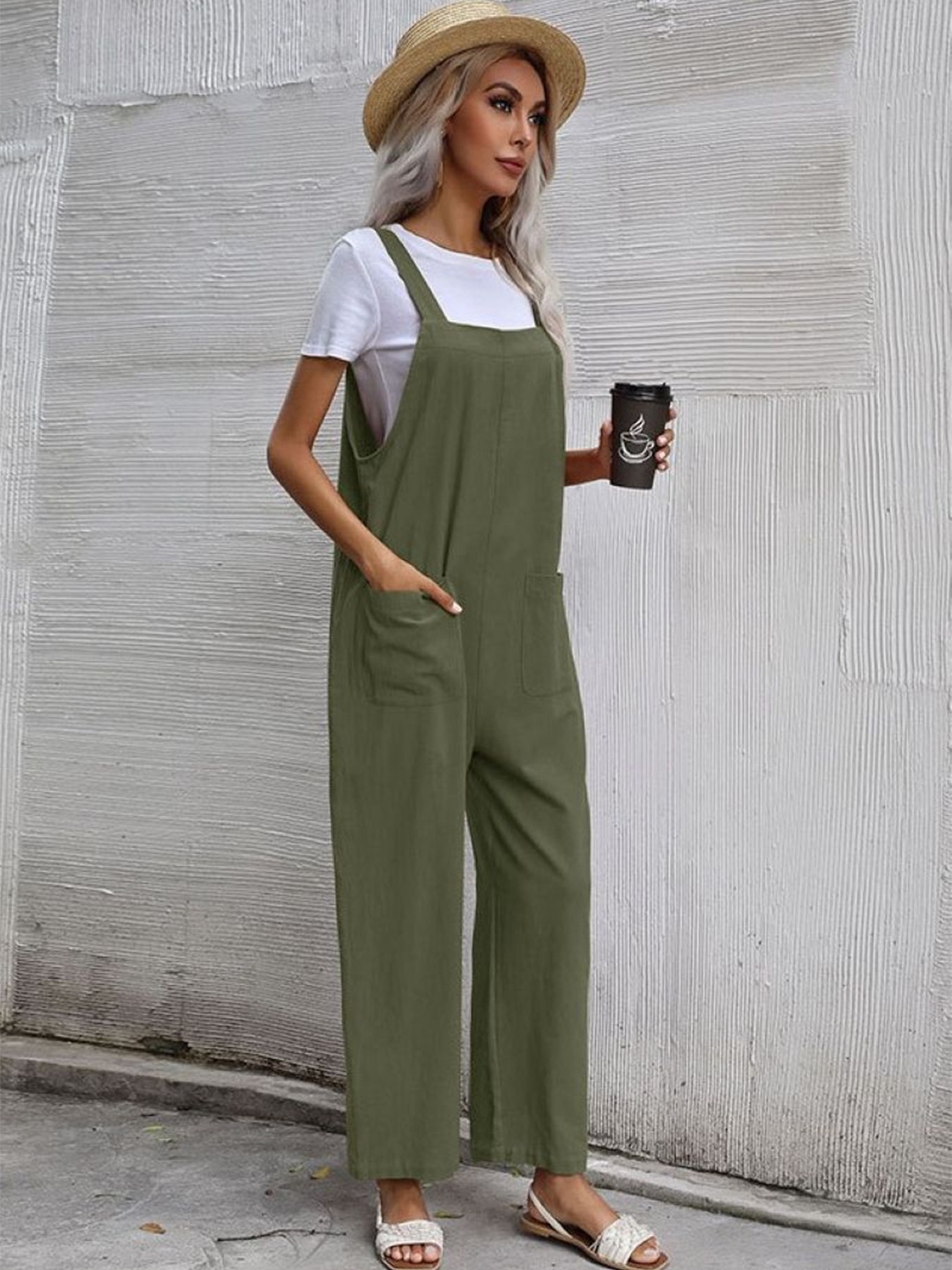 

StyleCast Women Square Neck Basic Jumpsuit, Olive