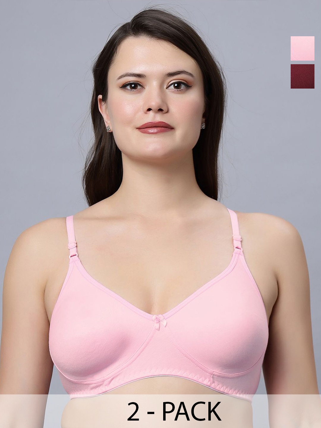 

In Care Pack Of 2 Cotton Medium Coverage T-shirt Bra, Pink