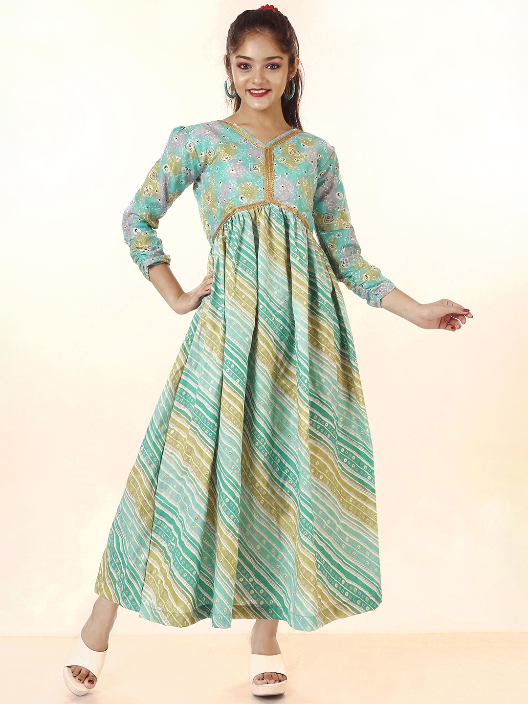 

KAARIGARI Striped Printed Midi Dress, Blue
