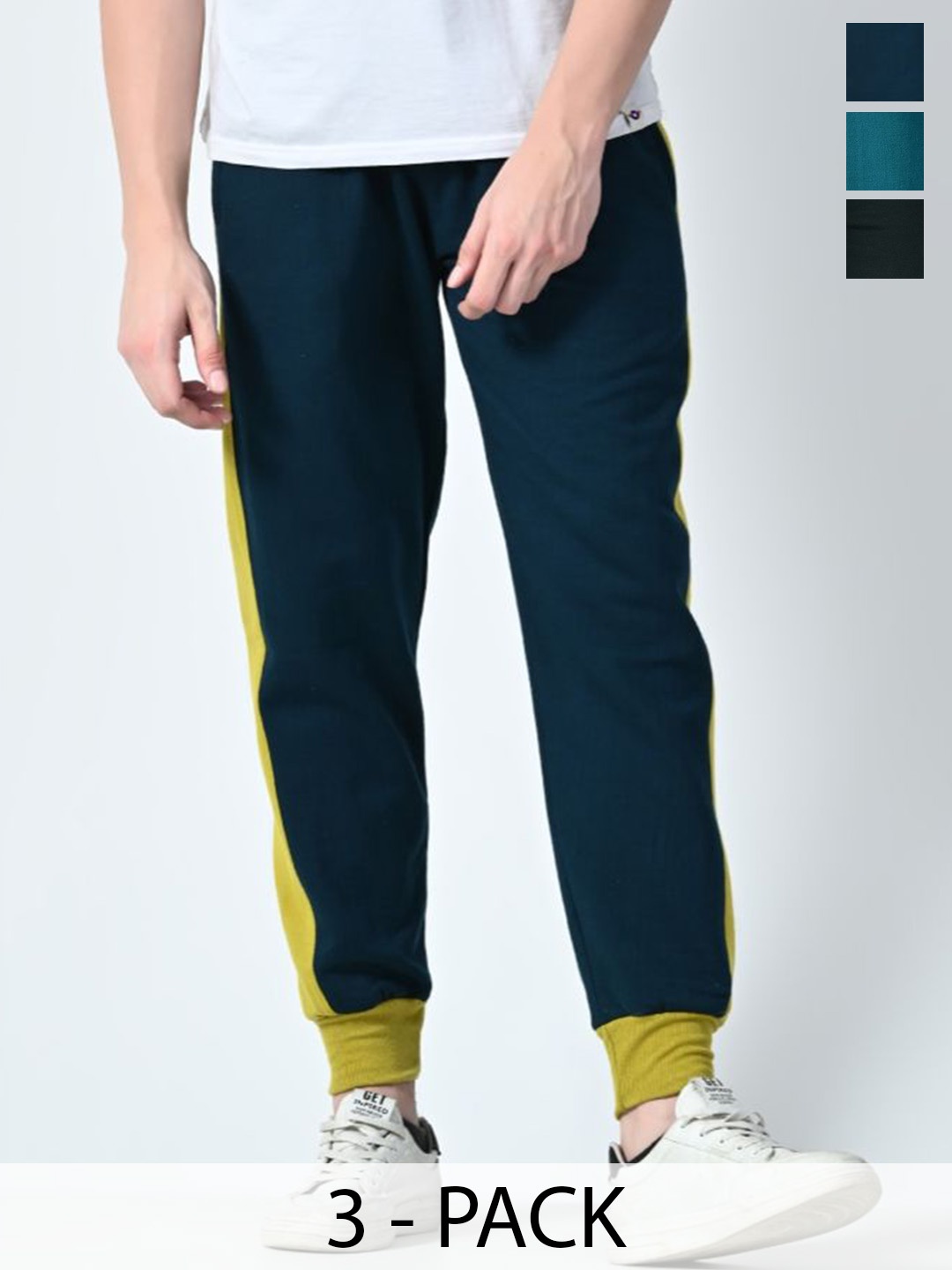 

BAESD Men Pack Of 3 Relaxed Fit Mid- Rise Joggers, Blue