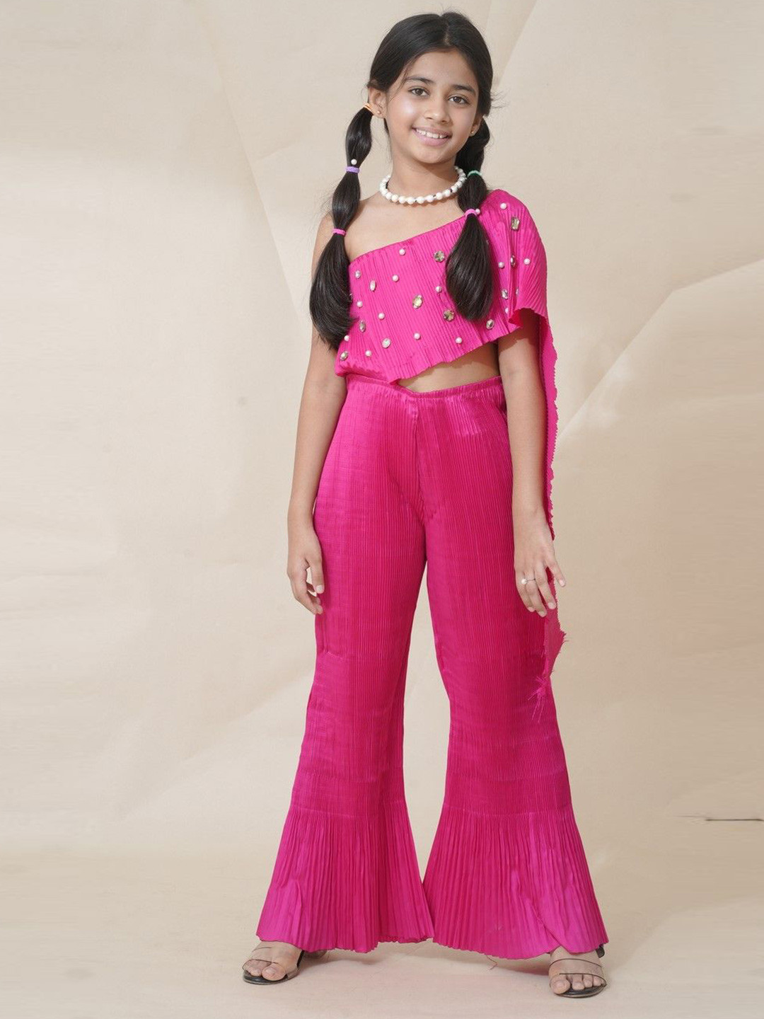 

Sangria Girls One Shoulder Cotton Basic Jumpsuit, Pink