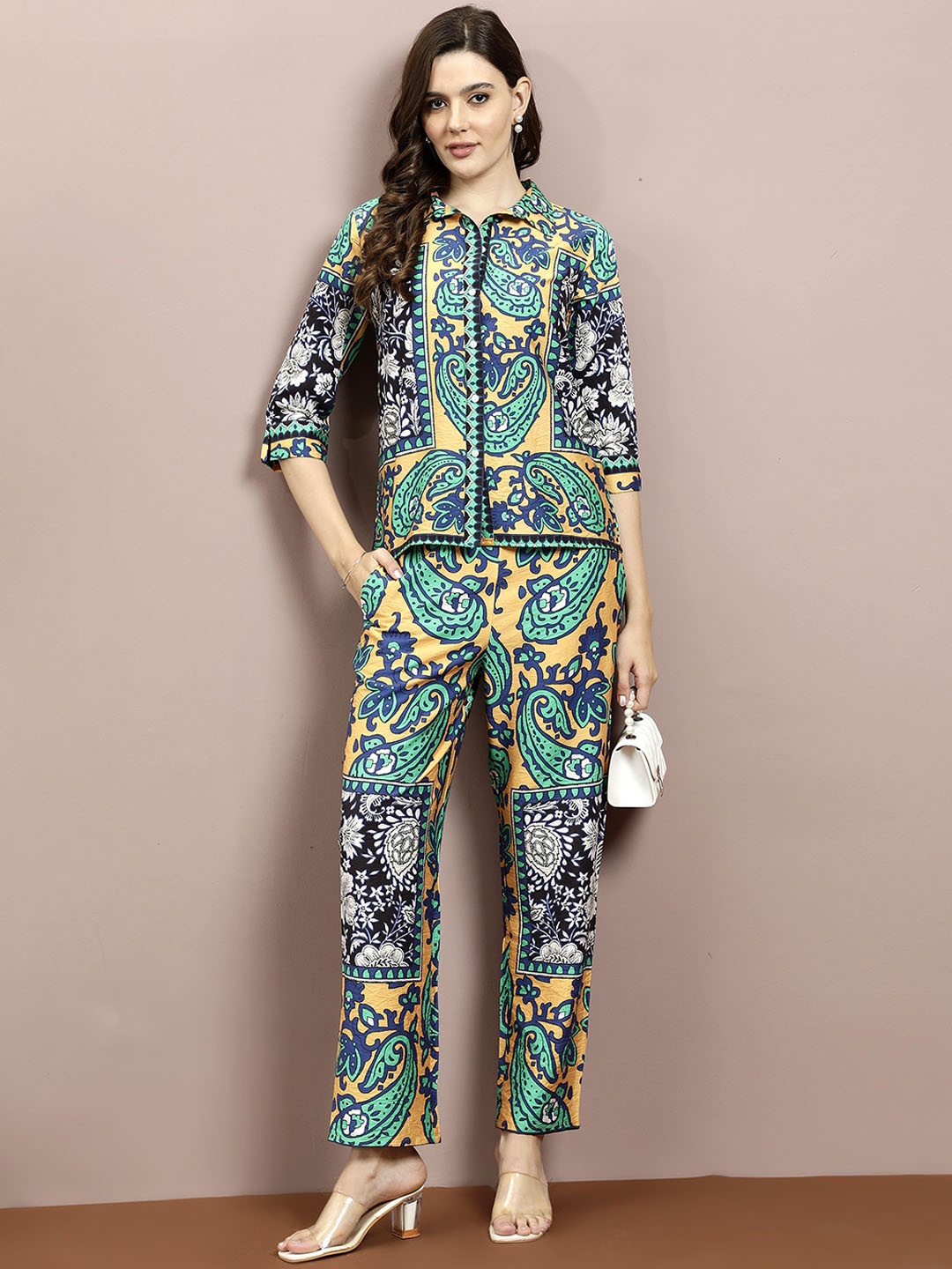 

Boho By Athena Printed Shirt & Trouser, Blue