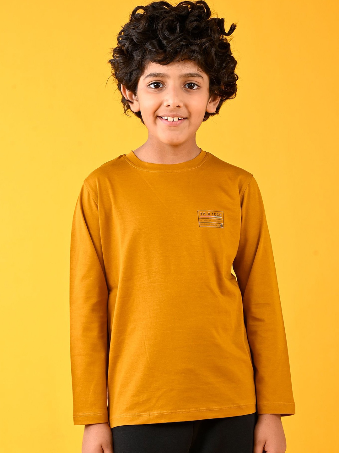 

Anthrilo Boys Typography Printed Round Neck Longline T-shirt, Mustard