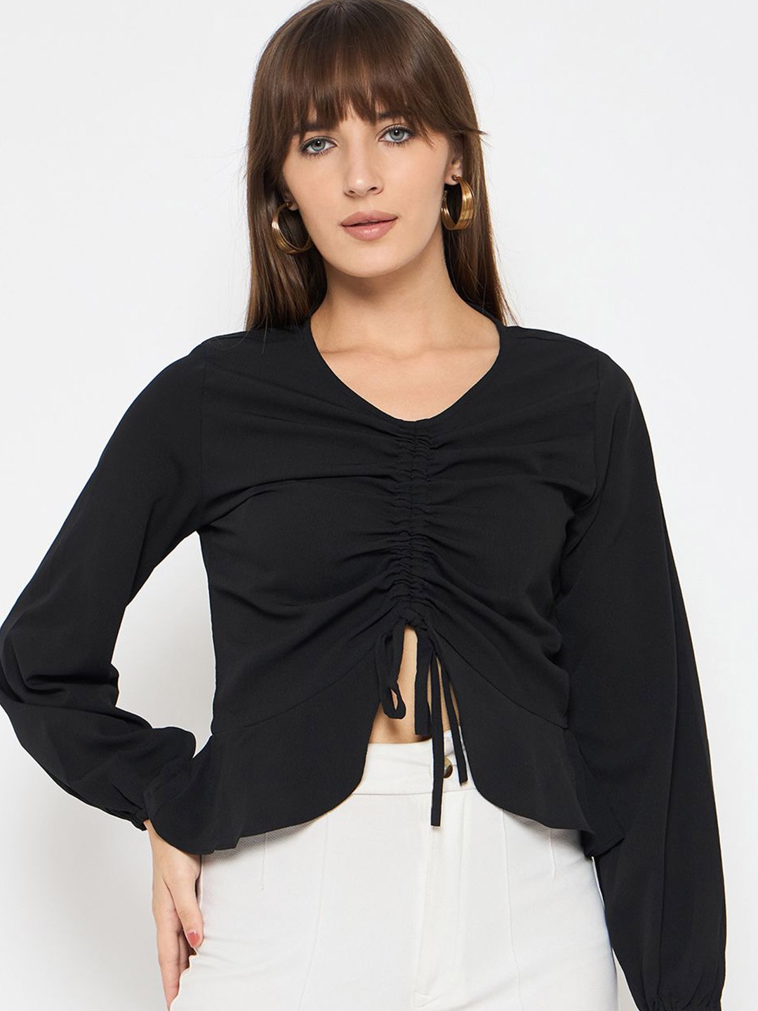 

BAESD Women Solid V-Neck Top, Black