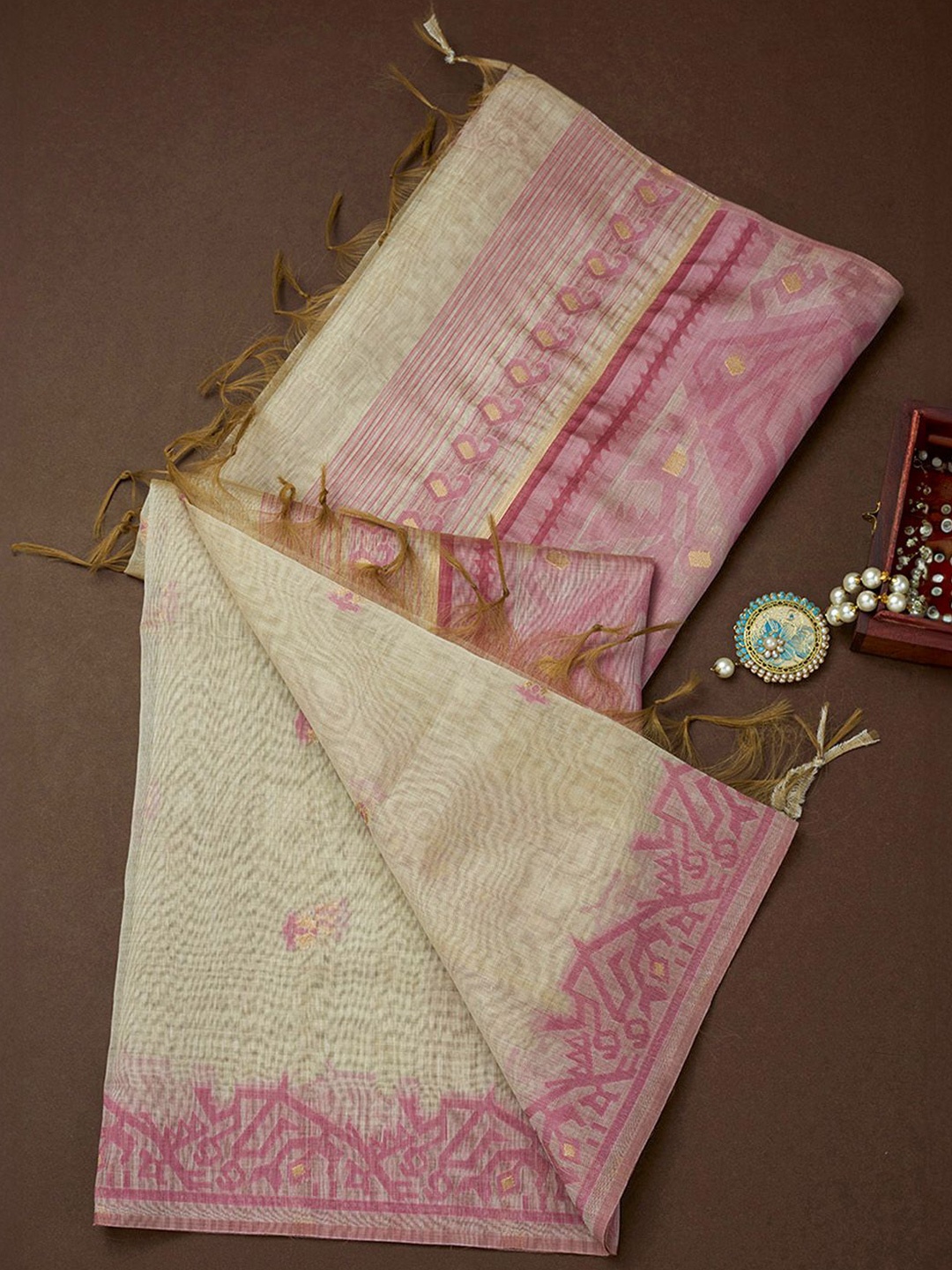 

Soch Ethnic Motifs Woven Design Jamdani Dupatta, Pink