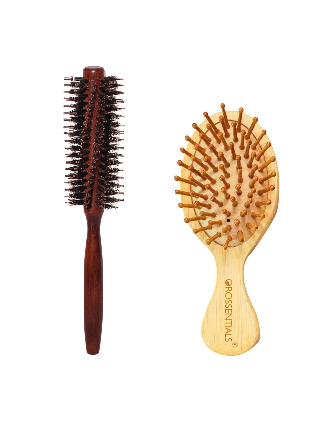 

OROSSENTIALS Set Of 2 Wooden Hair Brush, Brown