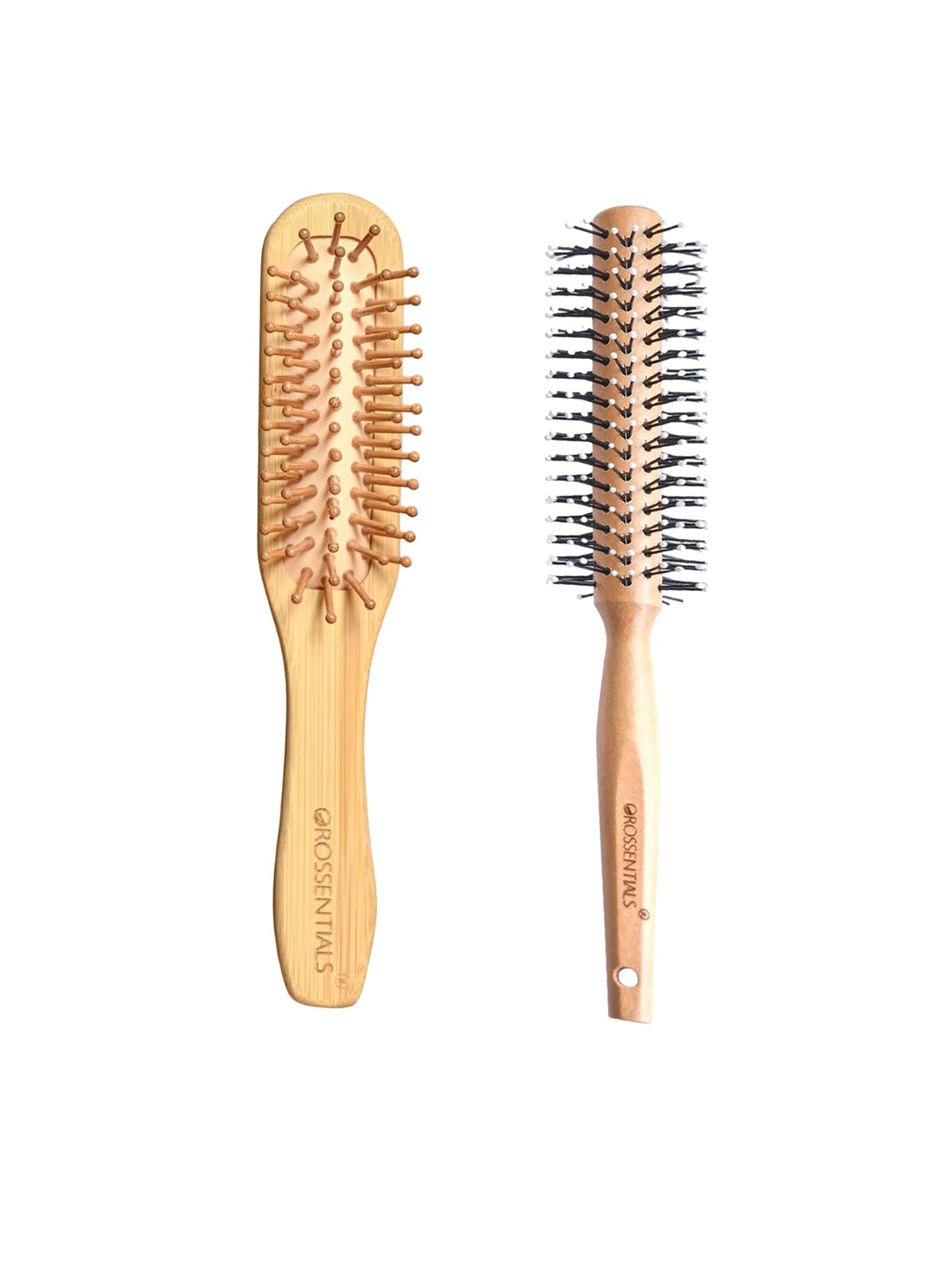 

OROSSENTIALS Set Of 2 Wooden Hair Brush, Brown