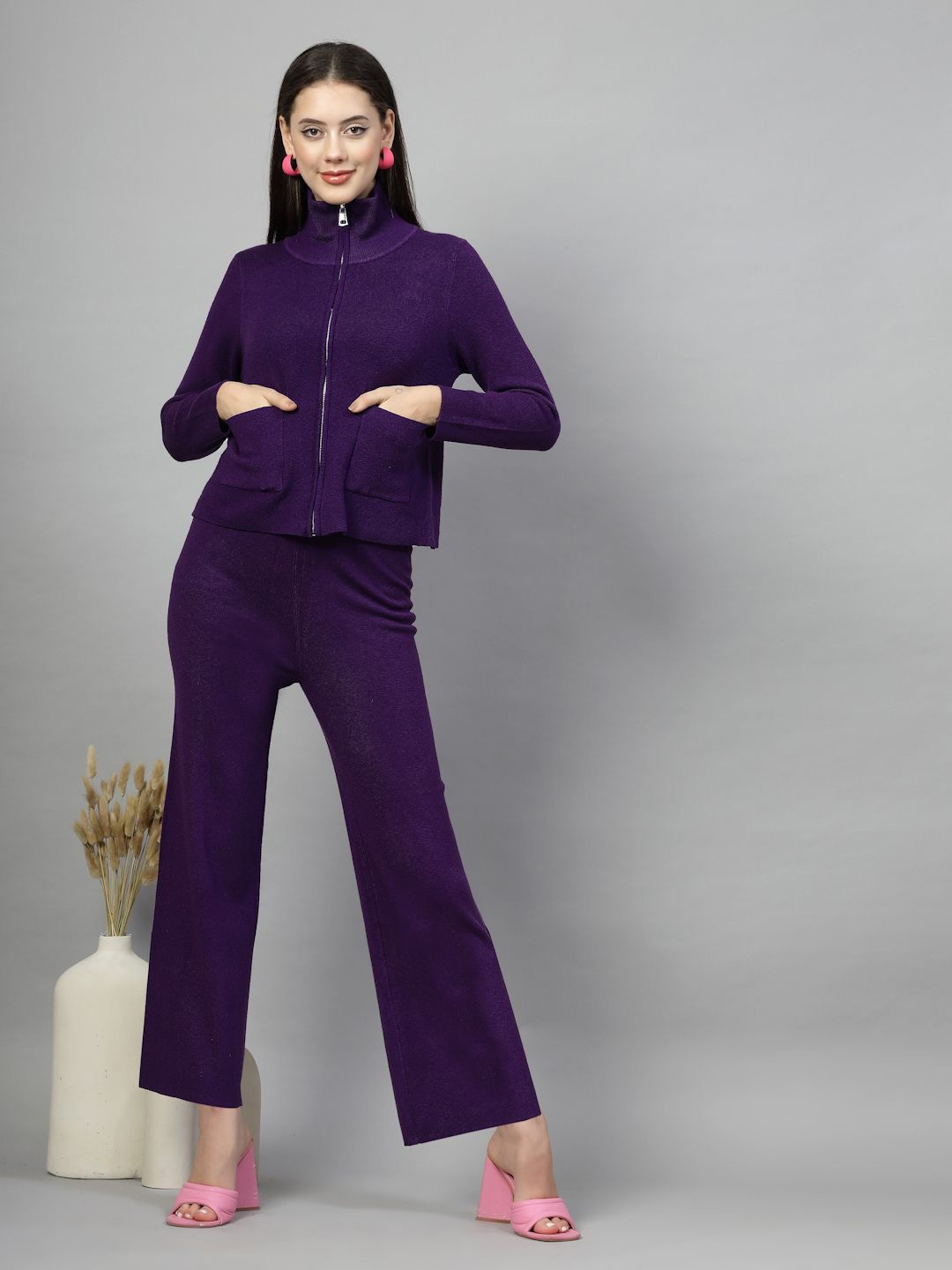 

Mafadeny Long Sleeve High Neck Sweater & Trouser, Purple