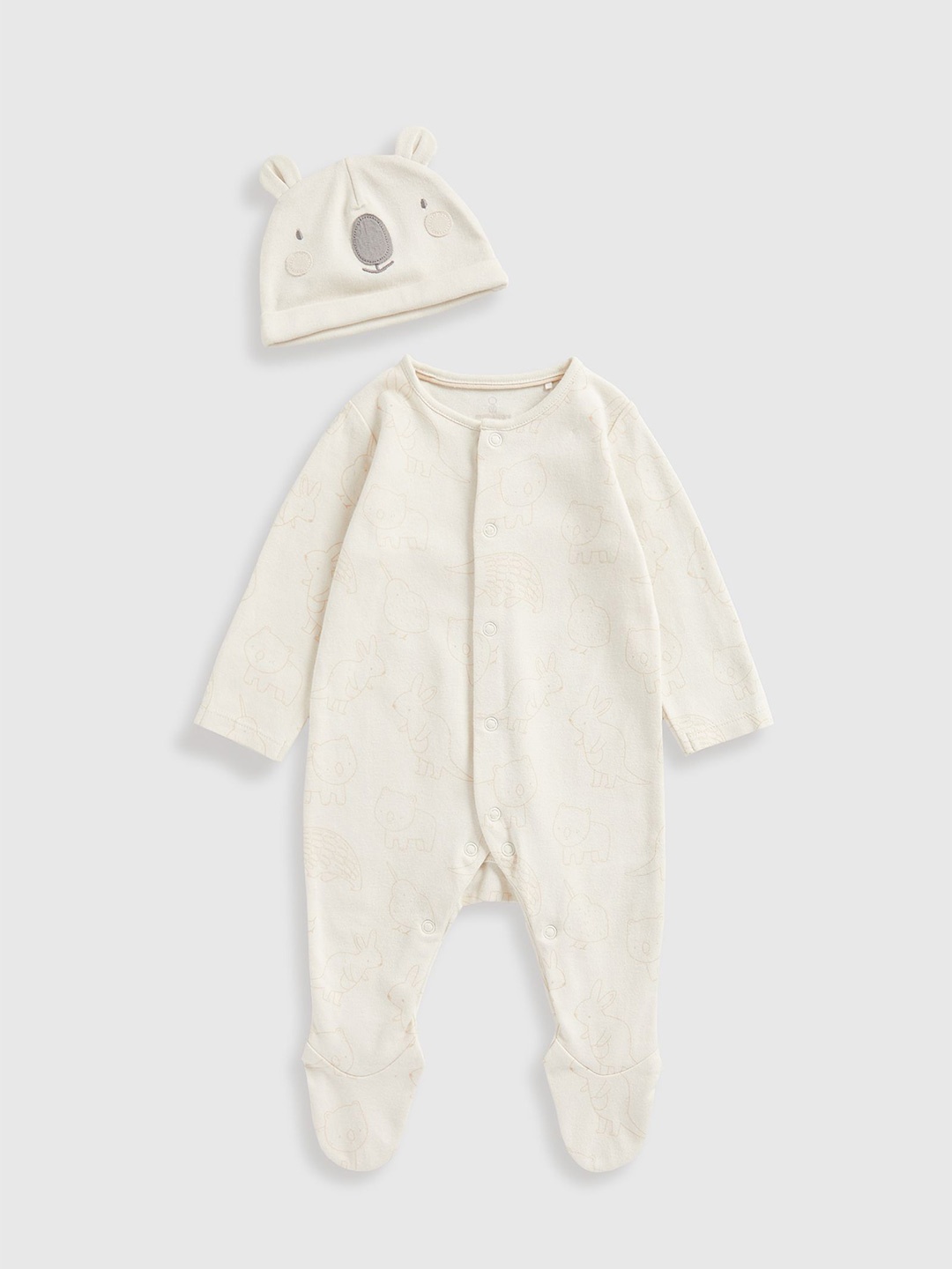 

mothercare Kids Pack of 2 Printed Sleepsuit, Cream