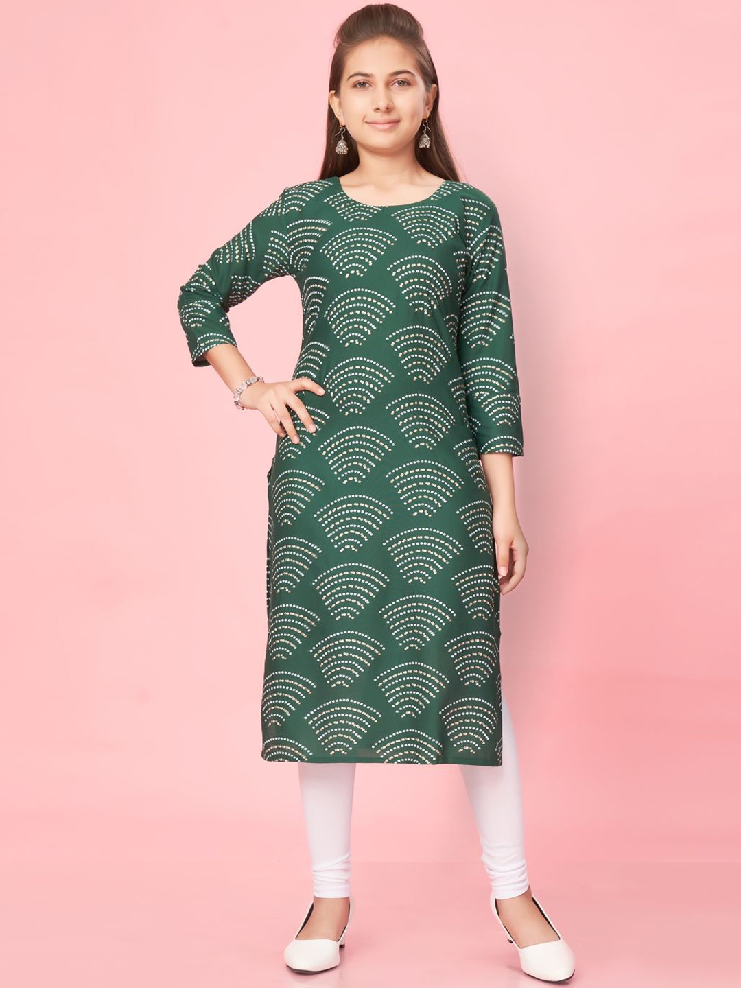 

BAESD Girls Geometric Kurta, Green