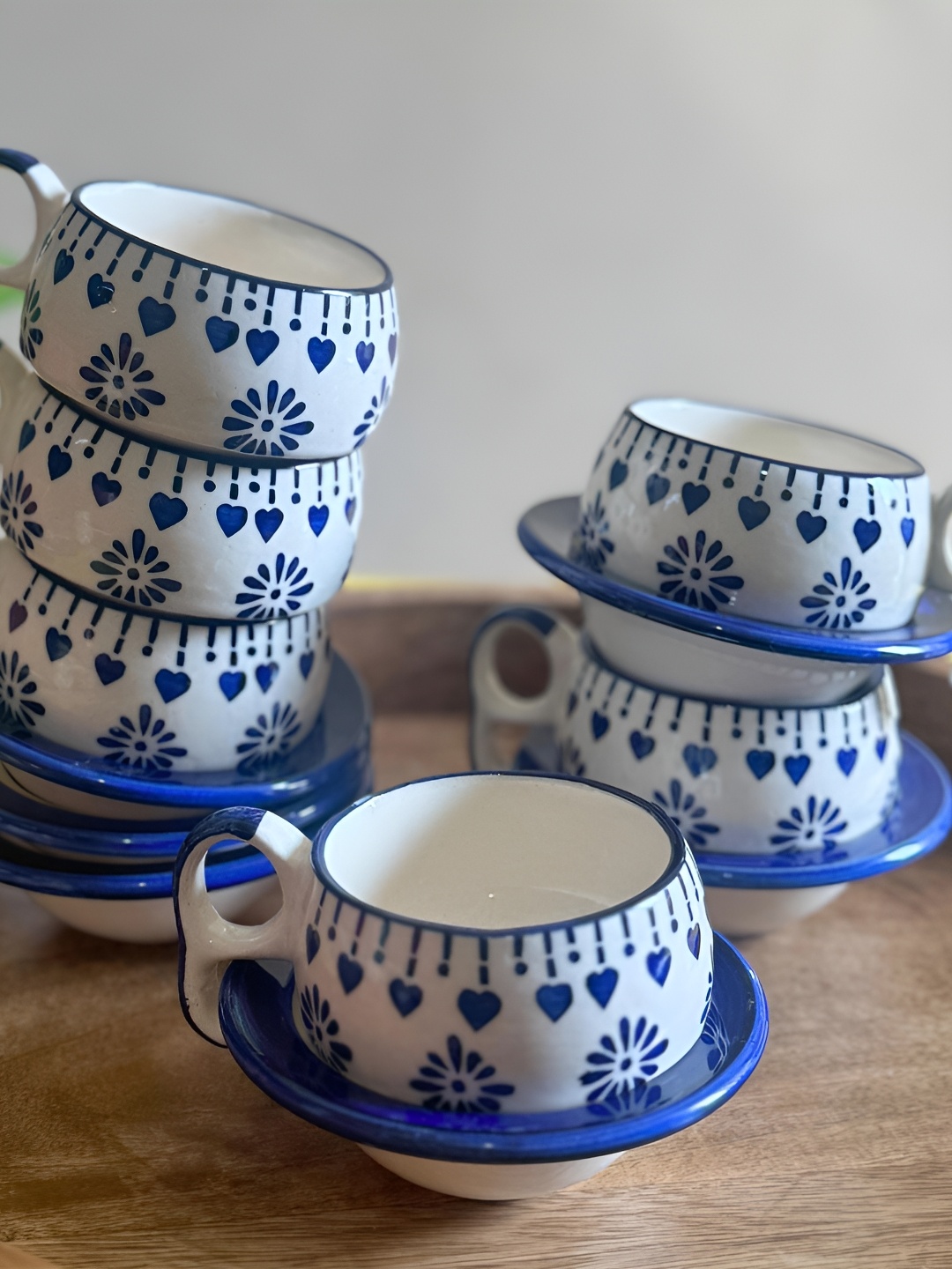 

Lupaava White & Blue 12 Pieces Ceramic Cups and Saucers 120 ml Each