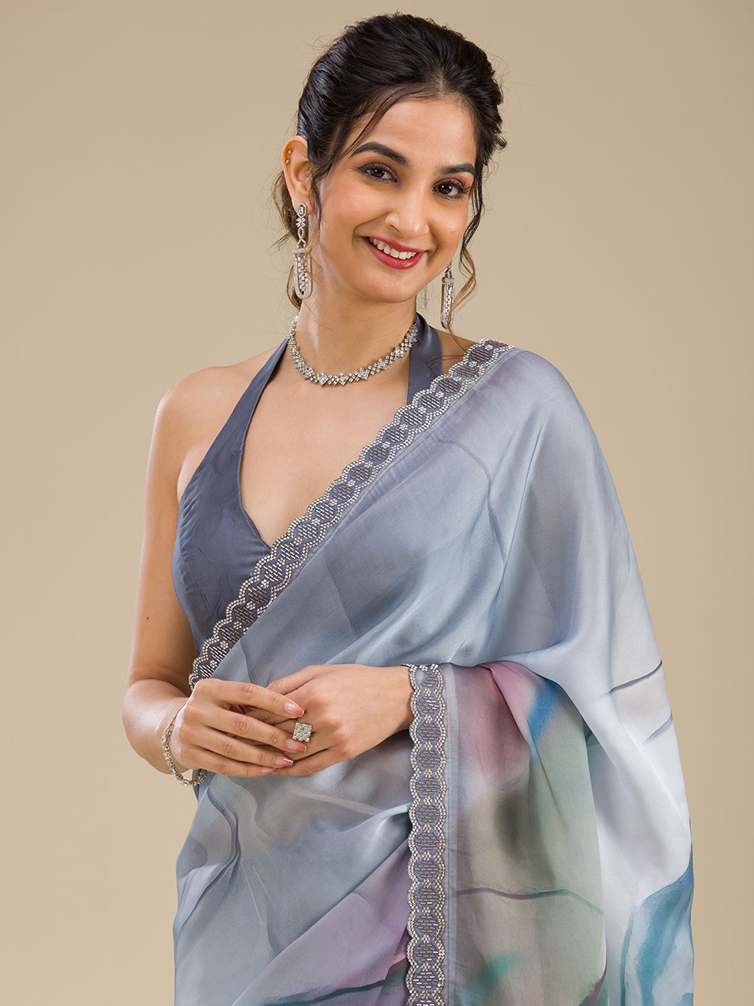

Koskii Beads and Stones Saree, Grey