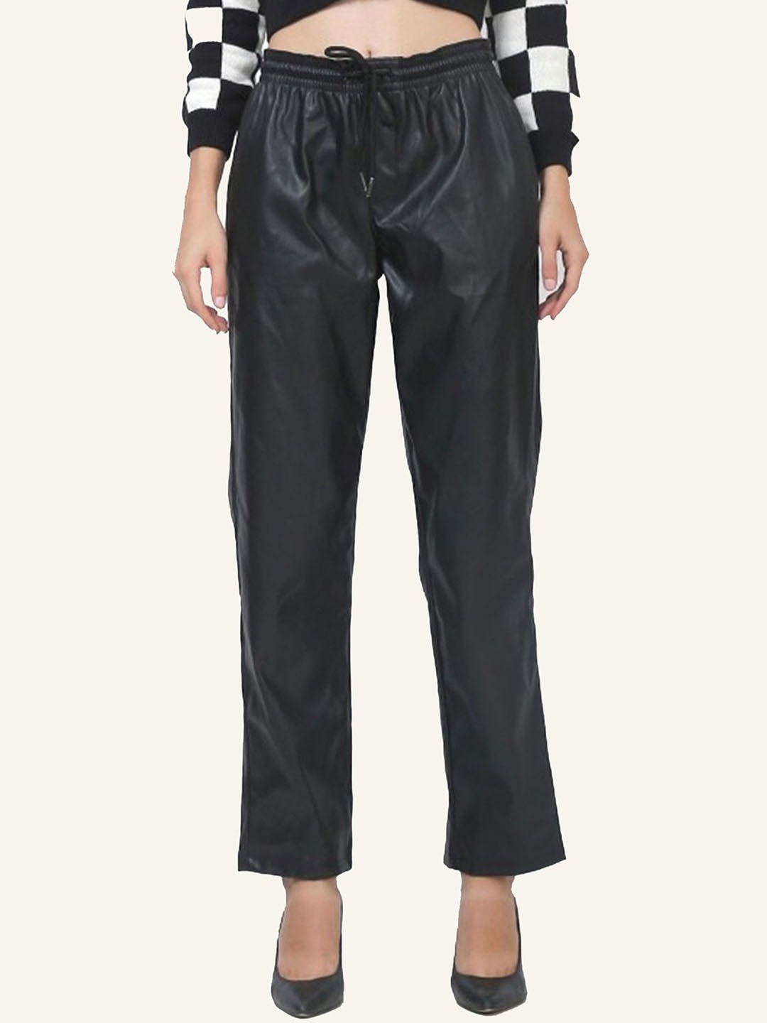 

Leather Retail Women Relaxed Straight Fit Trousers, Black